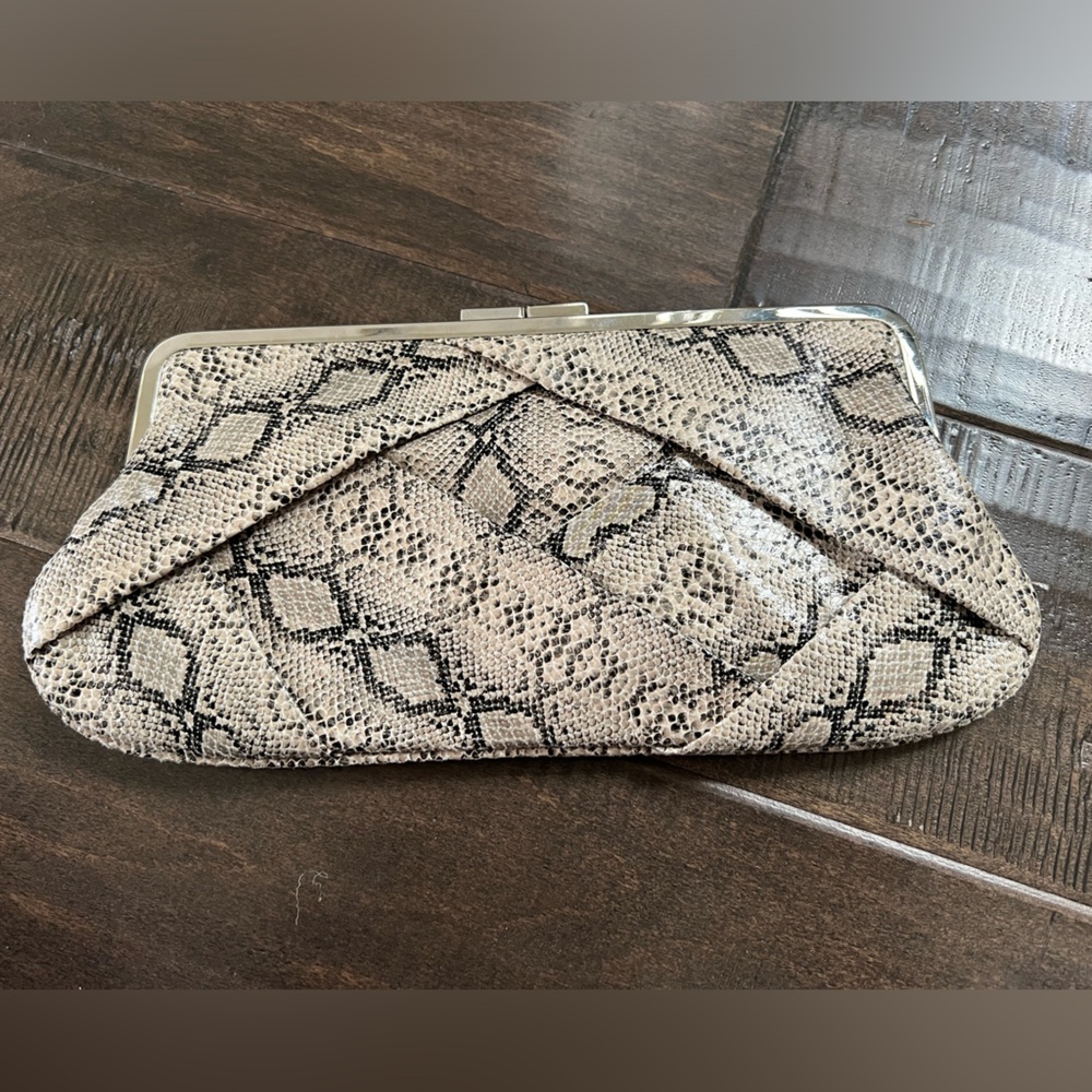 Nine West Faux Snakeskin Silver Hardware Clutch